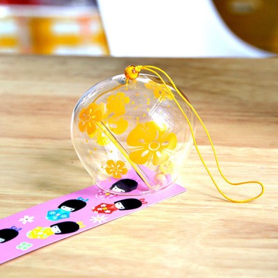 Фурин - Японский ветряной колокольчик из стекла  с желтыми цветами . Маленький: диаметр - 7см. Купить в Москве. 