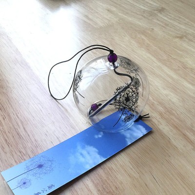 Фурин - Японский ветряной колокольчик из стекла  с цветочным орнаментом . Маленький: диаметр - 7см. Купить в Москве. 