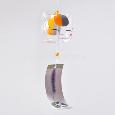 Ветряной колокольчик (furin)  из стекла  со спящим котом.  Маленький: диаметр - 8см.