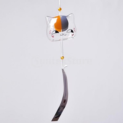Ветряной колокольчик (furin)  из стекла  с котом.  Маленький: диаметр - 8см.